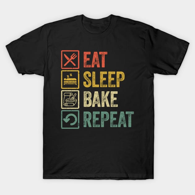 Funny eat sleep bake repeat retro vintage T-Shirt by Lyume